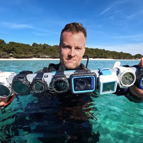 Nicolai Lonne with a dive computer